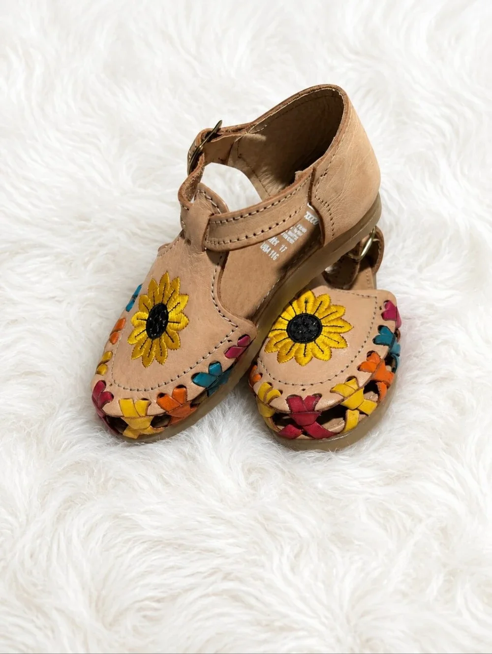 Girls Leather Sunflower Sandals | Made in Mexico | Toddler Size 11C | Like New